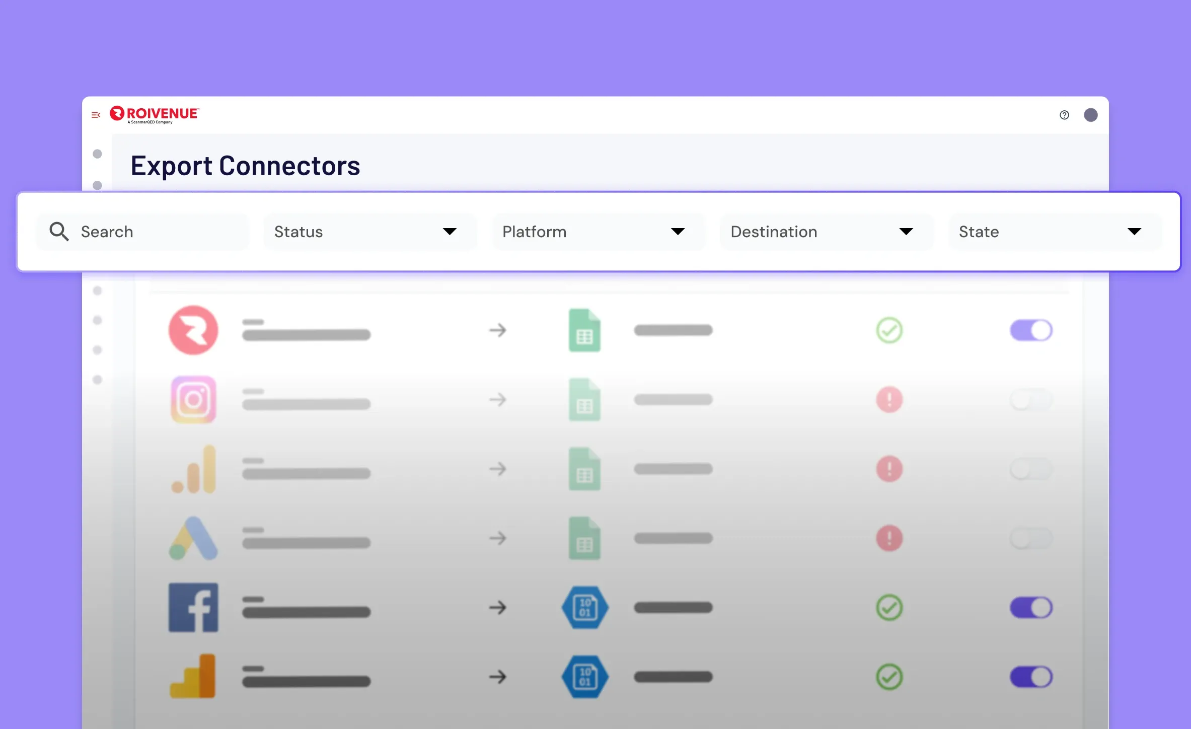Export connectors filtering