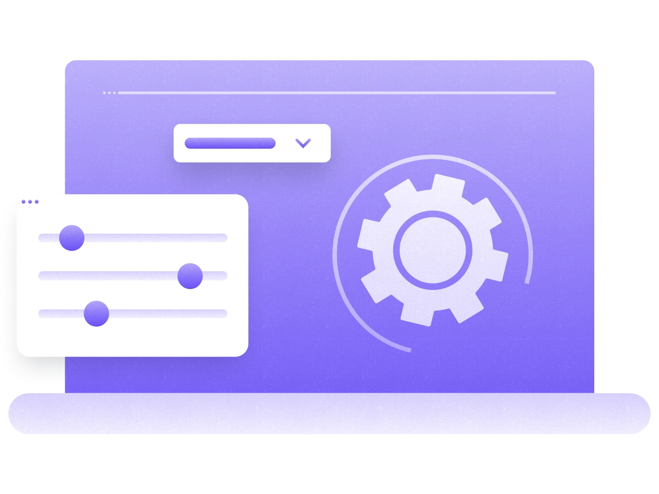computer screen with a gear icon and adjustable settings sliders, representing customization options