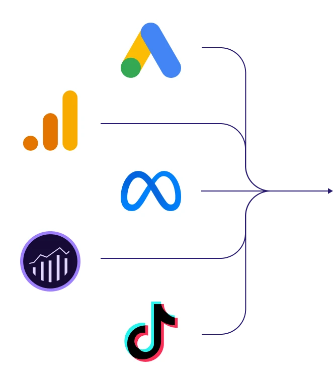 Data source for marketing reports from google ads, google analytics, meta, tiktok
