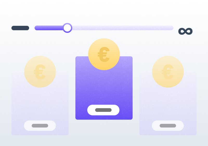 Three euro symbols above boxes with a slider bar on top, indicating variable pricing options
