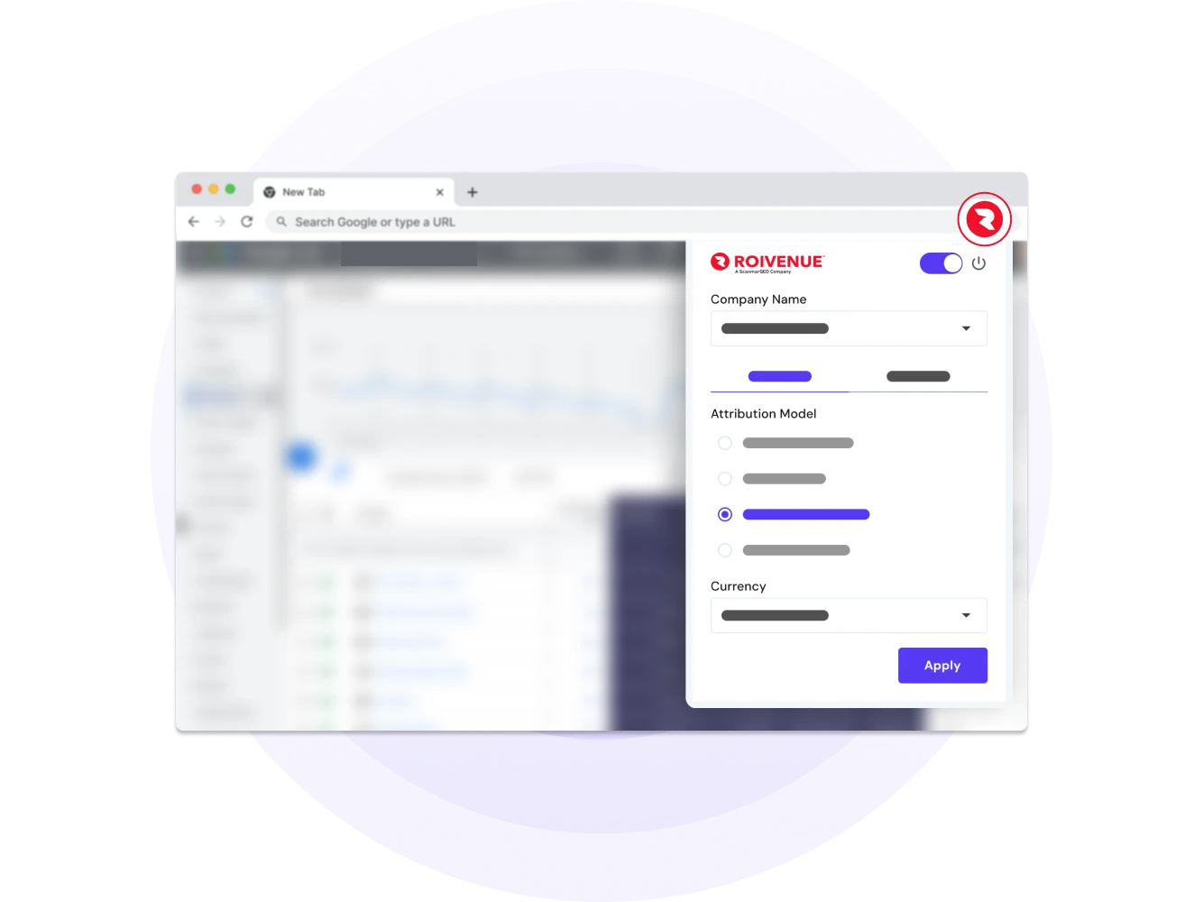screenshot of Roivenue Chrome plugin on the web browser