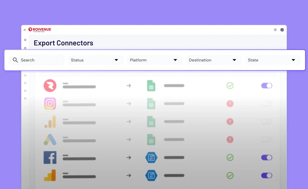Export connectors filtering