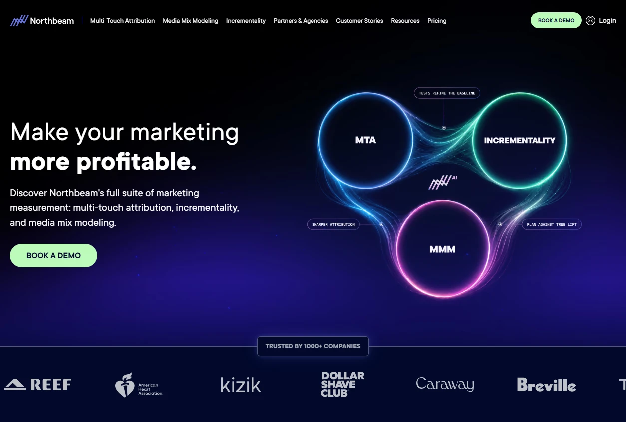 Northbeam homepage, positioned as a marketing intelligence platform for profitable growth